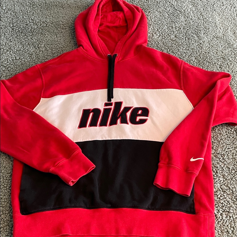 Nike Color Block Hoodie Size Medium Red White Black Kangaroo Pocket